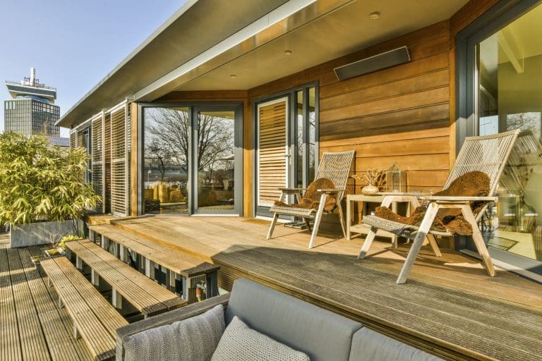 Paved patio with sitting area