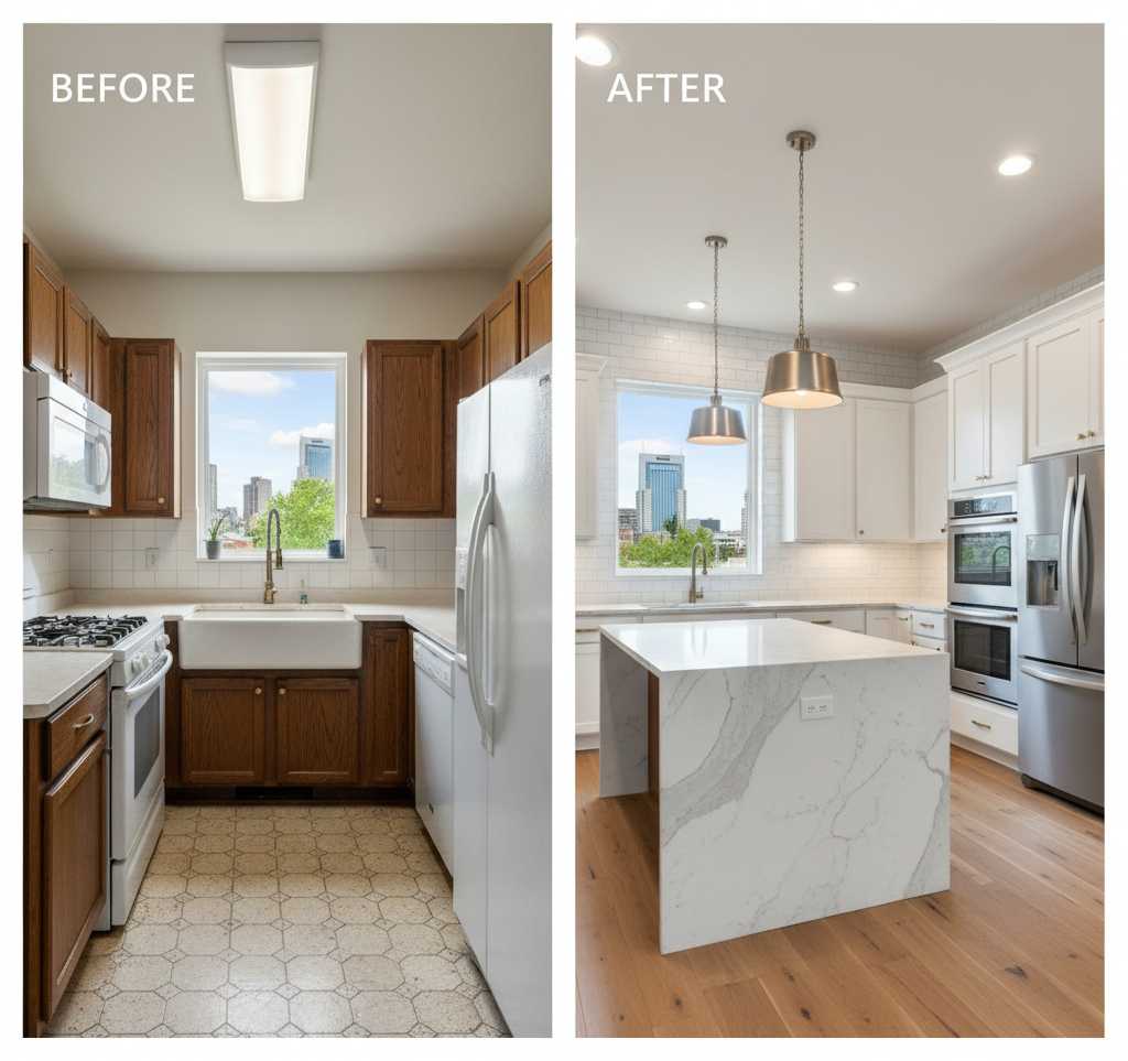 Nashville home renovation before and after transformation by licensed construction company