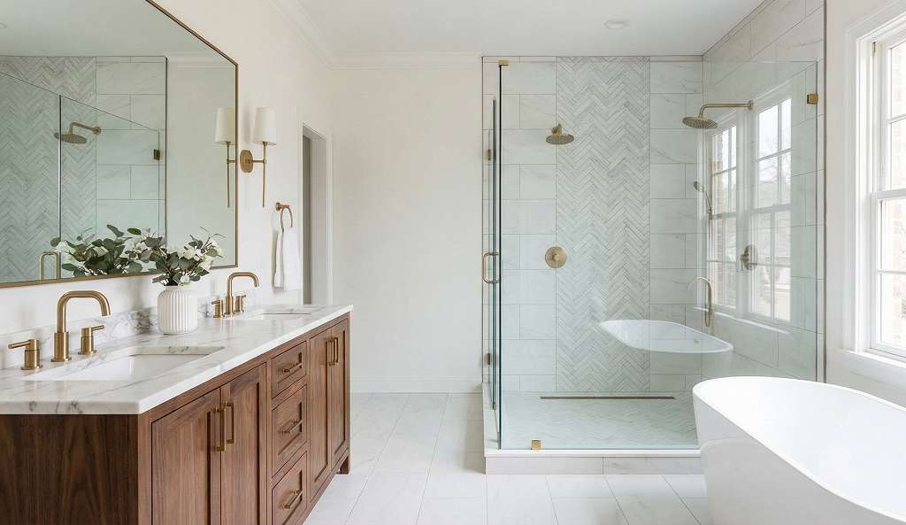 Nashville bathroom renovation cost example featuring modern primary bath