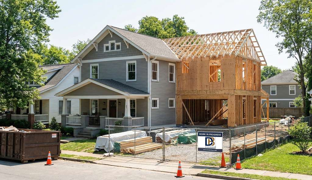Nashville home addition cost example showing construction progress