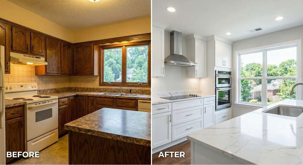 Nashville kitchen renovation cost example showing before and after transformation