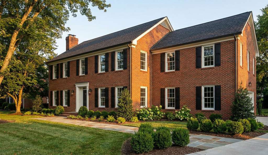 Finished home addition on a Nashville-area home in Brentwood with seamless roofline integration and professional landscaping