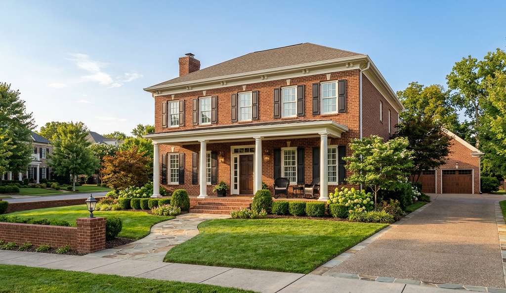 Completed custom home in Brentwood Nashville with professional landscaping and brick exterior