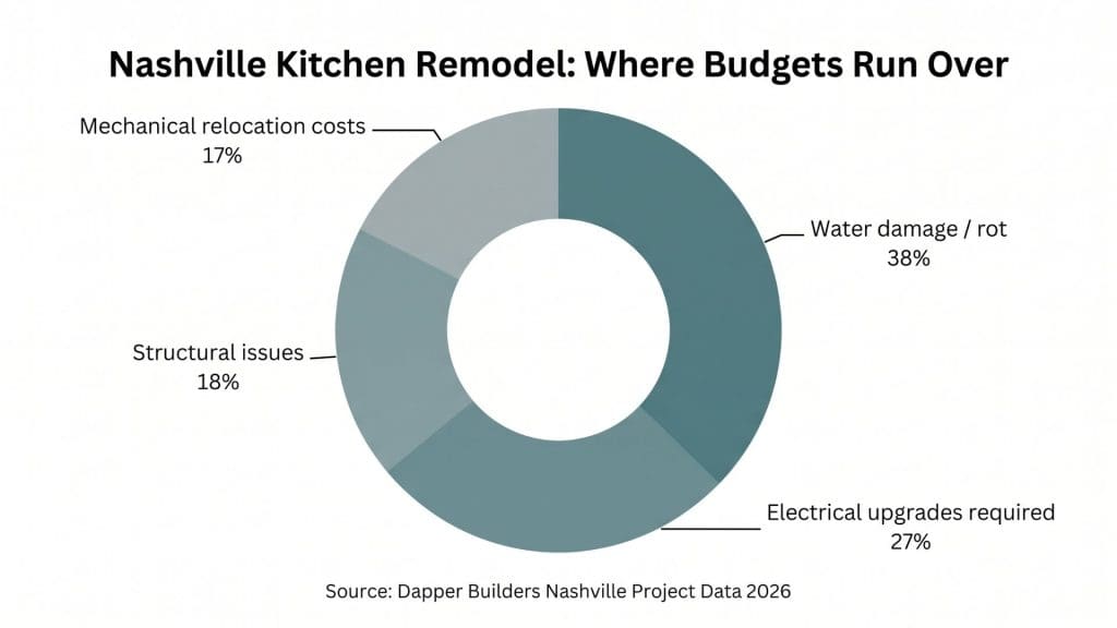 Donut chart of most common hidden costs in Nashville kitchen remodels 2026 