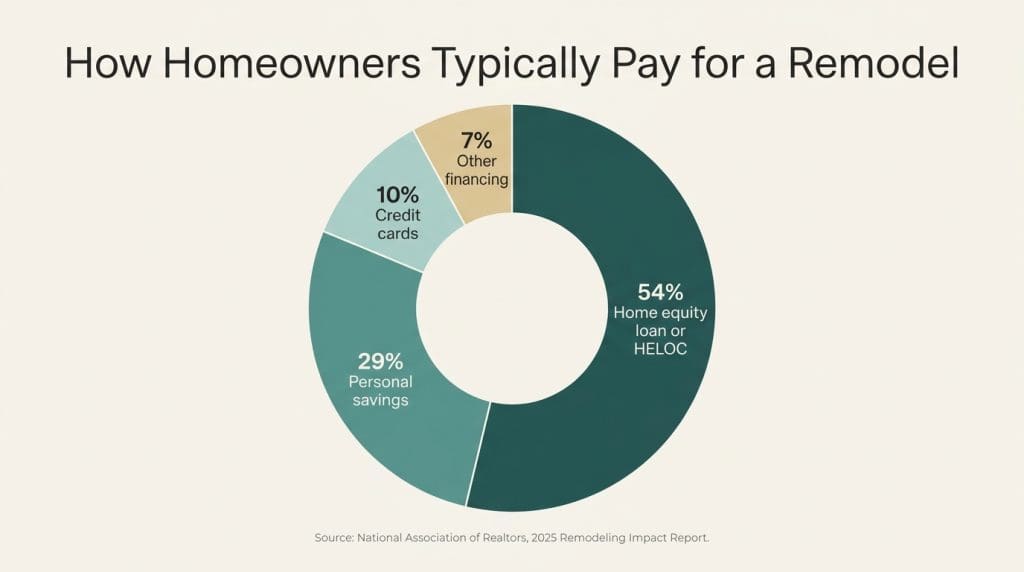 Donut chart showing how homeowners typically finance a home remodel