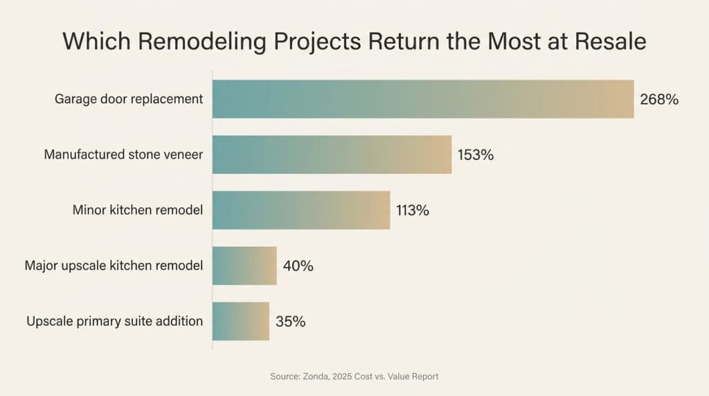 Bar chart comparing return on investment across remodeling project types